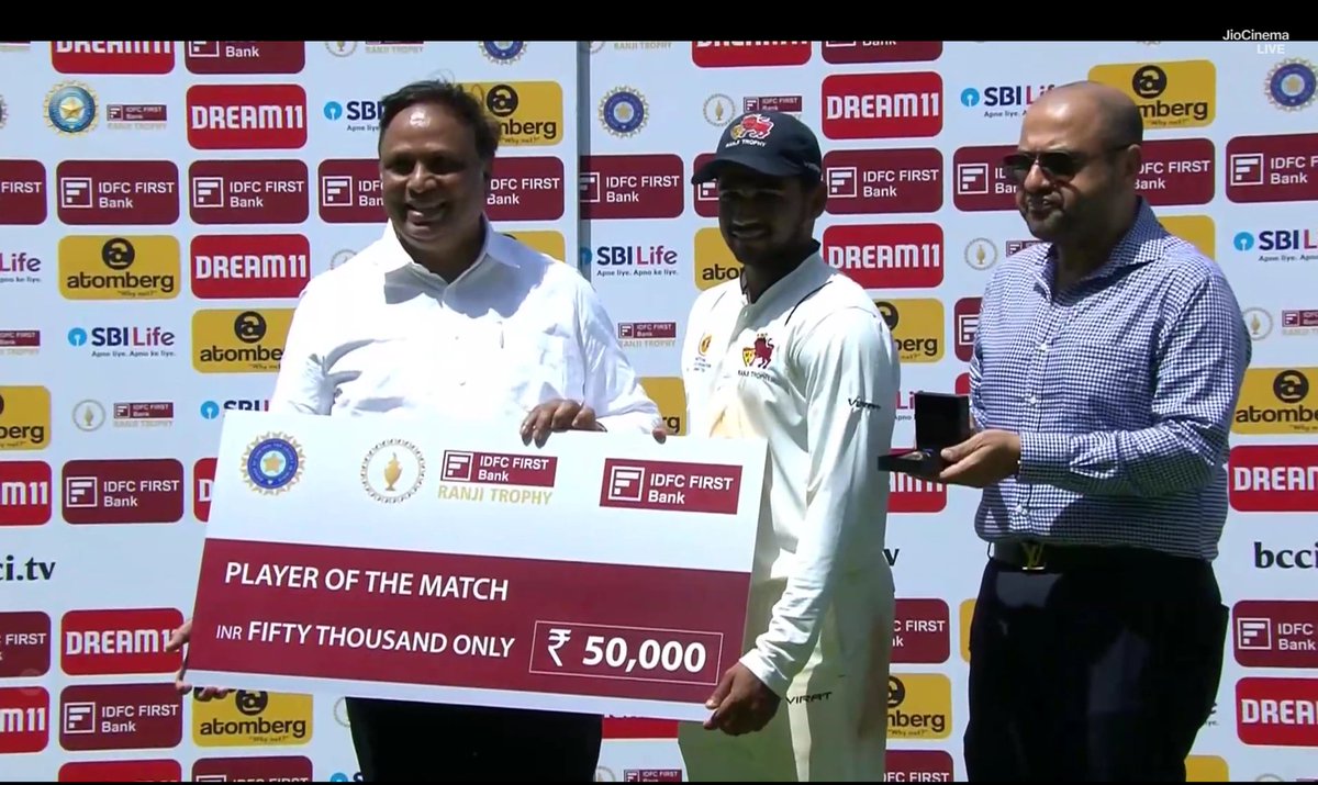 Musheer Khan won the Player of the match award in the Ranji Trophy final. 

#RanjiTrophyFinal #Mumbai
#MUMvVID  #RanjiTrophy