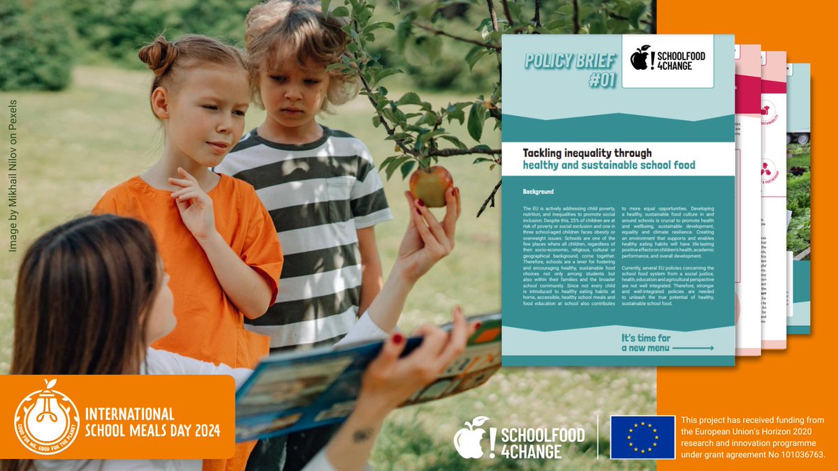 🍎Today is International School Meals Day! 

🏫Schools serve as catalysts for systemic, multi-stakeholder change! So to celebrate #ISMD2024, @SF4C_Project has published policy recommendations for innovation in #foodeducation 📙🥙

Read the policy brief 👉schoolfood4change.eu/wp-content/upl…