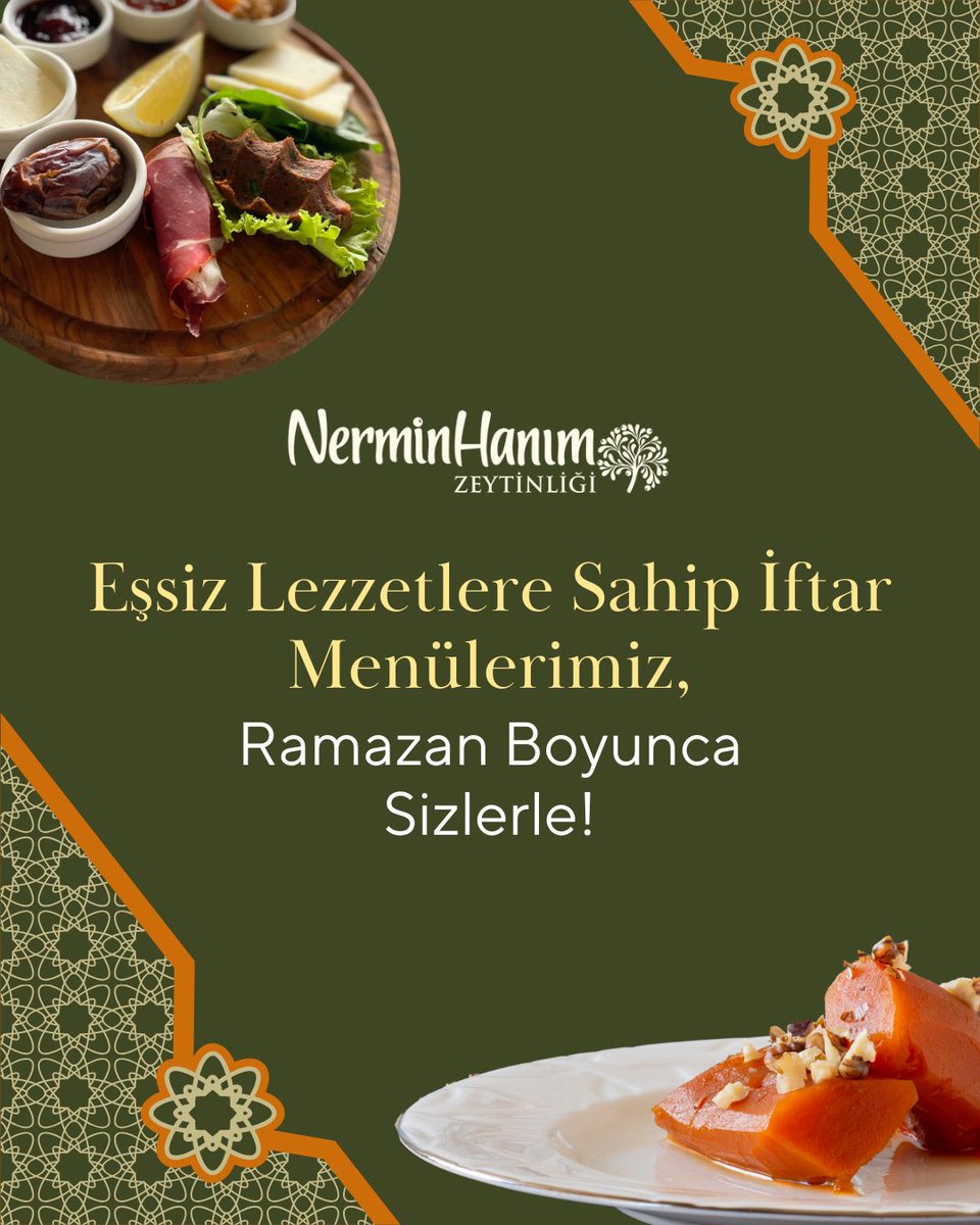nerminhanimcom's tweet photo. Eşsiz Lezzetlere Sahip İftar Menülerimiz, Ramazan Boyunca Sizlerle🌿

Detaylı Bilgi ve Rezervasyon için 0541 760 61 51 numaralı hattımızdan bize ulaşabilirsiniz🌸

#NerminHanımZeytinliği #Ramazan #iftar #iftarmenüsü https://t.co/m4yvZsekjj