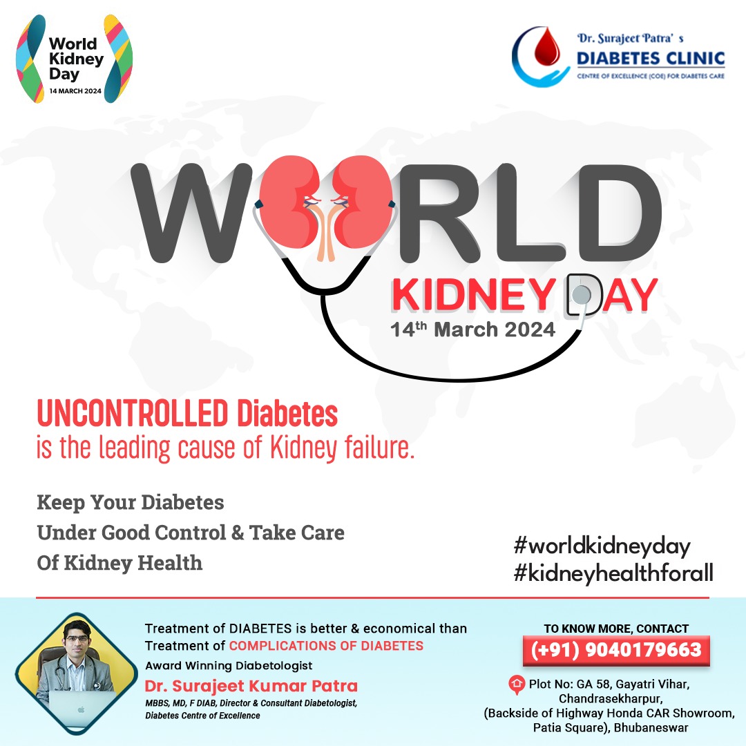 UNCONTROLLED Diabetes is the leading cause of Kidney failure. Keep your Diabetes under good control & take care of your Kidney Health.