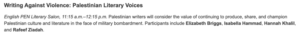 @LetterboxLib @bookworkers4pal I just spotted that there's a panel on Palestinian voices today, hope it gets a good turnout (not at the fair myself this year)