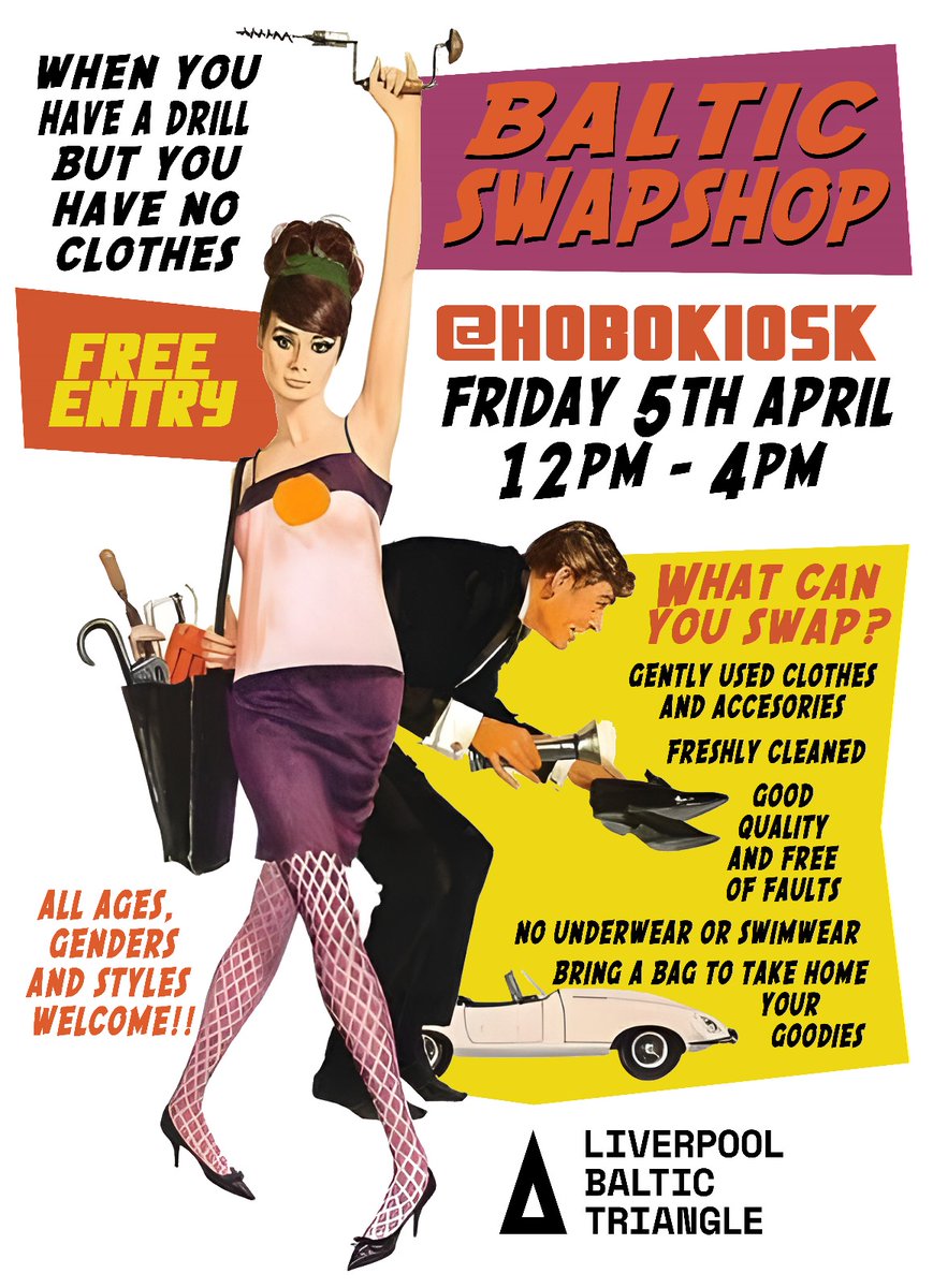 Our fourth and final Baltic Swap Shop is nearly here ✨️ We're doing things a little differently this time to give #BalticTriangle businesses, residents, and everybody else around a chance to get involved. Pop along to @hobokiosk on Friday 5th April to swap and shop 👗🩳