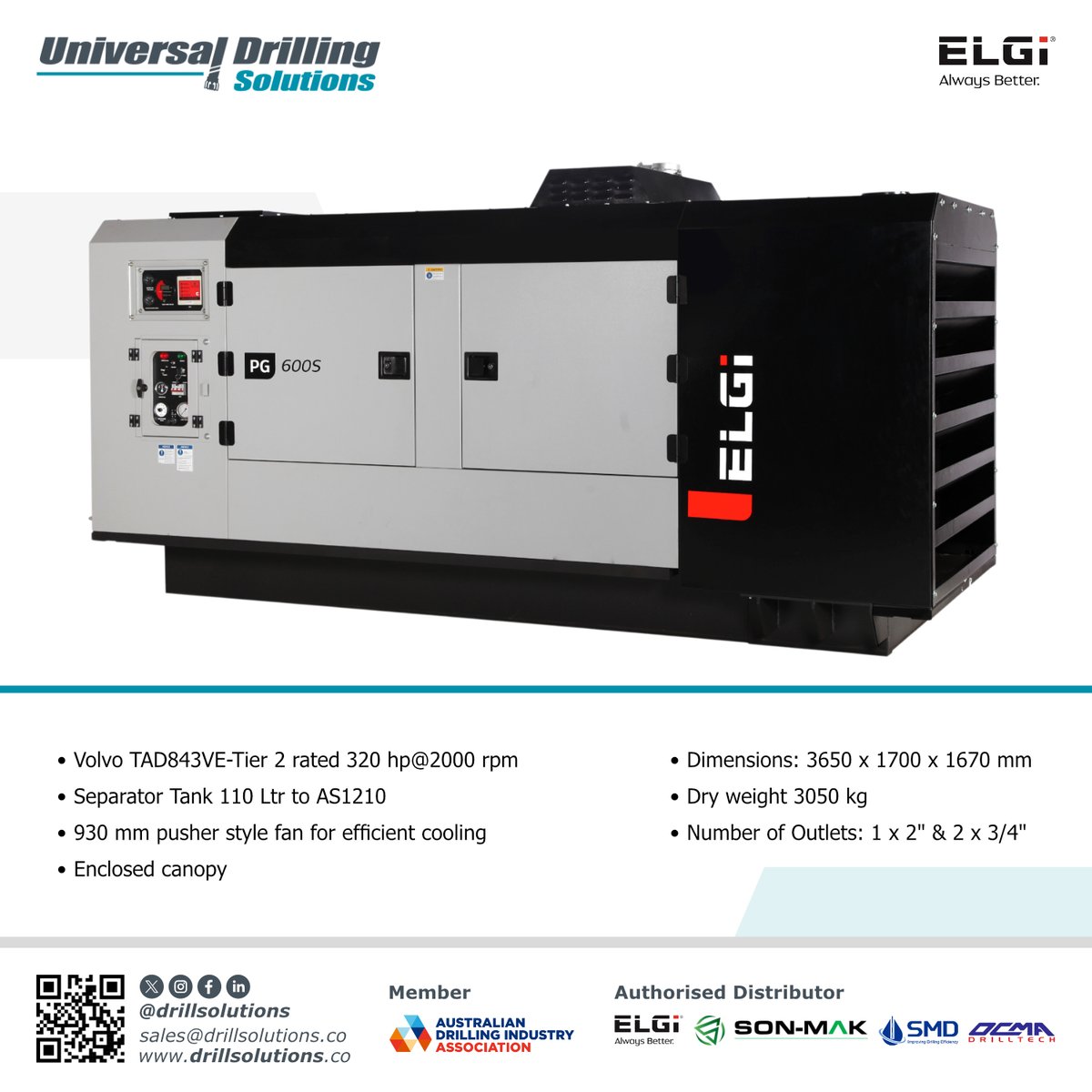 drillsolutions_'s tweet photo. The ELGi PG 600S-230 has undergone an upgrade, now featuring a brand-new engine: the Volvo TAD843VE-Tier 2. This engine is rated at 320 horsepower at 2000 rpm.

Click link in bio for more information!

#drilling #compressor #volvo #Australia #Africa #elgi https://t.co/Wdr5J1vHcu