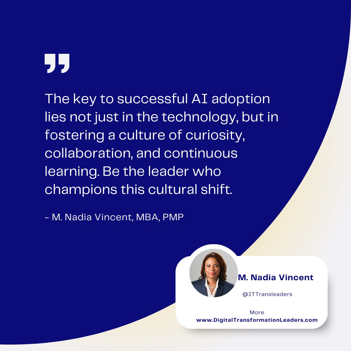 The key to successful AI adoption lies not just in the technology, but in fostering a culture of curiosity, collaboration, and continuous learning. Be the leader who champions this cultural shift. M. Nadia Vincent #technology #ai #innovation #learning #leadership