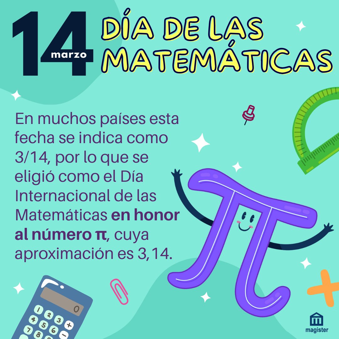cursosmagister's tweet photo. ¡Feliz Día Internacional de las Matemáticas y del número π! 🎉
#díadelasmatemáticas #díadelnúmeropi #einstein #maestro #maestra #profesor #profesora #matemáticas #oposicionesdocentes #profedemates #maes #máster #secundaria https://t.co/eKDb1N0rCD