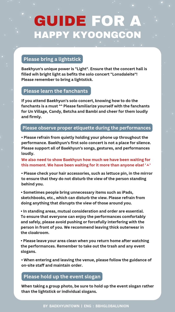 BBHGlobalUnion's tweet photo. ✨ GUIDE FOR A HAPPY KYOONGCON ✨

Let's enjoy Baekhyun's first offline solo concert together.

#백현 #BAEKHYUN #Lonsdaleite
@B_Hundred_Hyun @BAEKHYUN_INB100 https://t.co/OPJ9NgP3vF