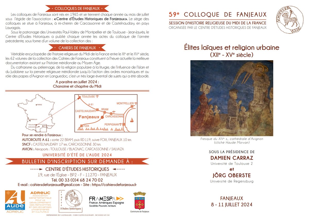 59e colloque de Fanjeaux. Élites laïques et religion urbaine 8-11/07/24 cahiersdefanjeaux.fr