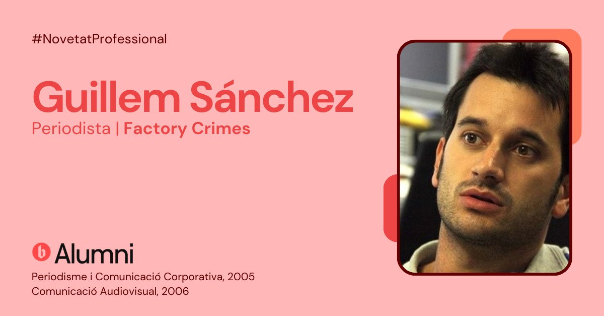 El periodista i alumni @guillem_sm (Periodisme i Comunicació Corporativa, 2005/ Comunicació Audiovisual, 2006) s'ha incorporat a l'equip de la productora @factory_crime. Enhorabona! #NovetatProfessional @BlanquernaFCRI