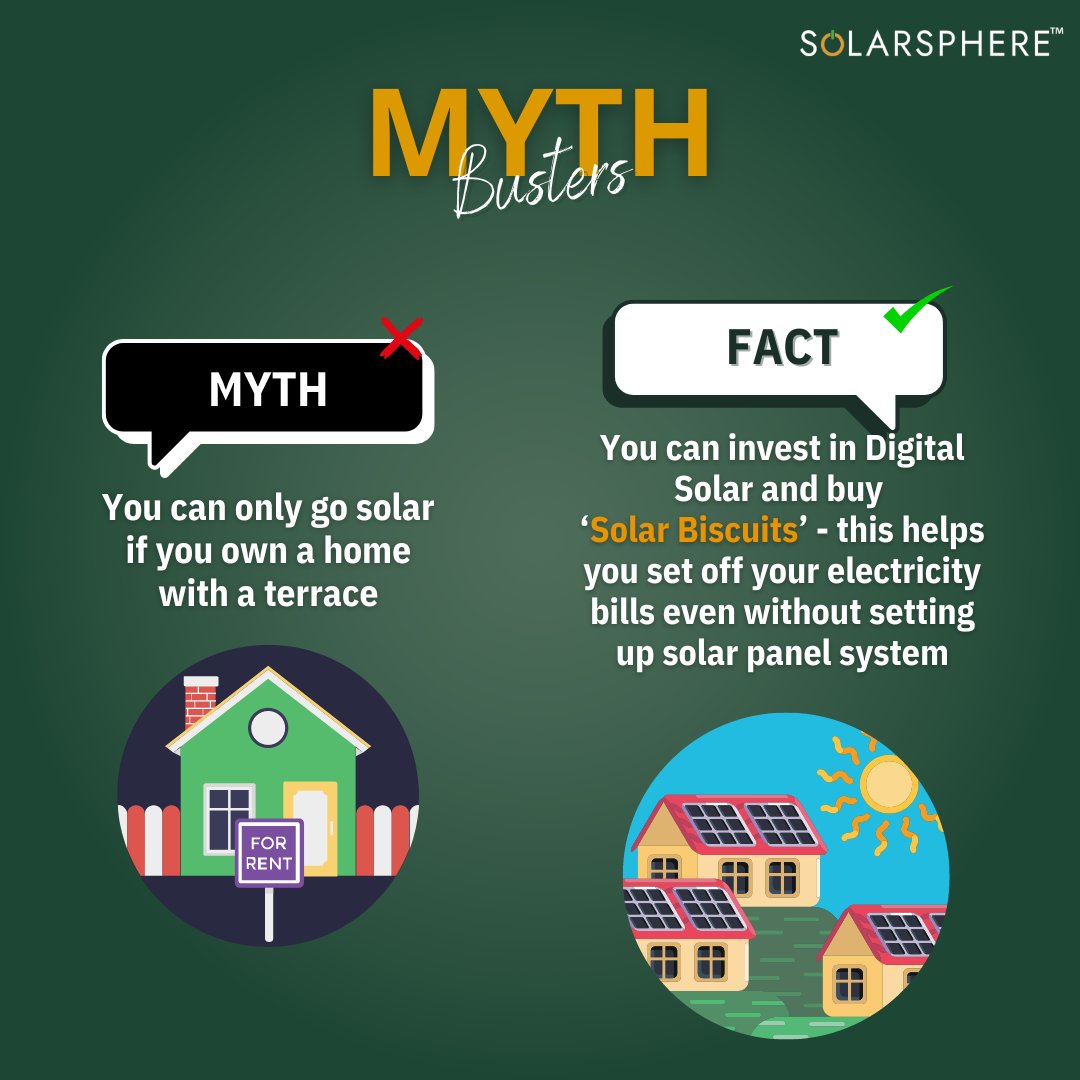 SolarSphere_in's tweet photo. With innovative solutions like SundayGrids, you can harness the power of solar energy without needing a terrace. Say goodbye to high electricity costs and hello to renewable energy. Join the solar revolution and start saving today! 💡☀️ 
#SolarSphere #SolarEnergy #mythbuster https://t.co/NwqmqXIOSu