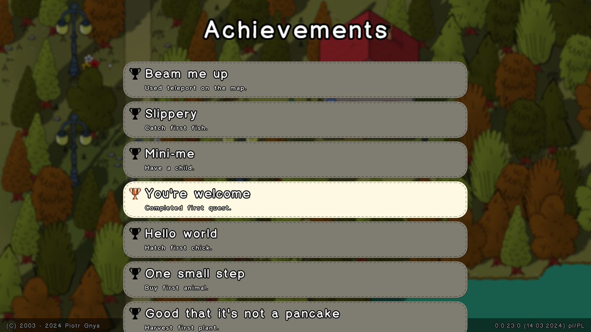 FarmtasticGame's tweet photo. Yesterday I was working on "Achievements" menu.
It's design is not final (and trophy icons are placeholders), same as trophy names &amp; descriptions, but I can confirm that 9 of them can be already achieved, as all underlying features are already working. https://t.co/kamz9hvb6D