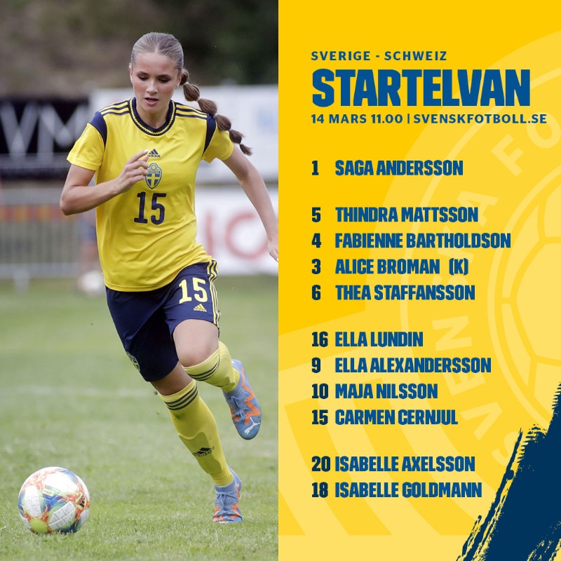 svenskfotboll's tweet photo. Klockan 11.00 är det avspark i F17/07-landslagets andra match i EM-kval 2 där Schweiz står för motståndet. Matchen sänds live på https://t.co/moZcPuqmSz. #SWEF07 #WU17EURO