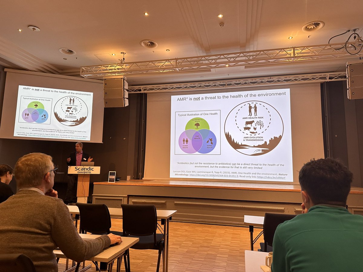 Day 2 of the #NordicAMRConference starts looking at the environment by the hands of @DGJoakimLarsson from @CARe_GU What roles might it play in #AMR? ➡️serve as a transmission route 🧬being a evolutionary arena 💩reflect resistance levels in the region nature.com/articles/s4157…