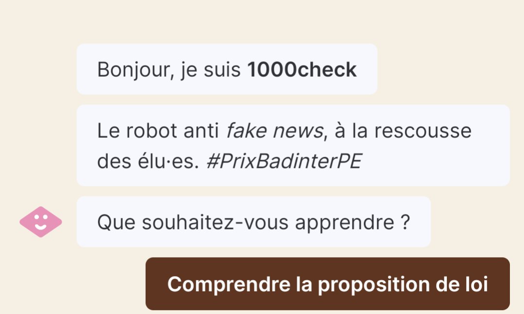 Connaissez-vous #1000check, notre outil de lutte contre la désinformation en ligne sur la PPL n°648 ? 
🤖 C'est par ici pour le découvrir : typebot.co/1000-check

#PrixBadinterPE