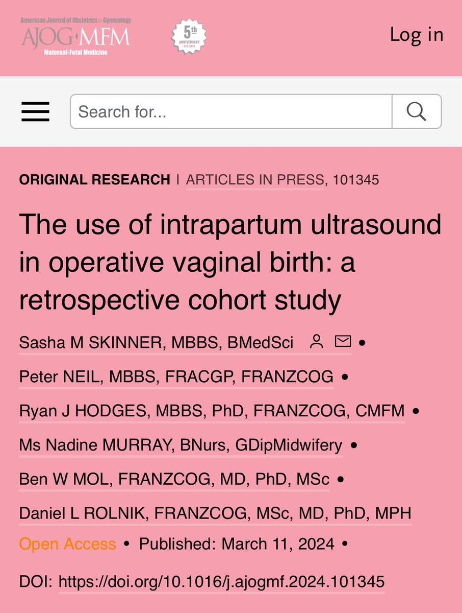 Easy to do, quick to learn, and a major addition to clinical examination to improve pregnancy outcomes and safety of childbirth. Very proud of @SashaSkinner12 @bwmol @Dr_Ryan_OB ajogmfm.org/article/S2589-…