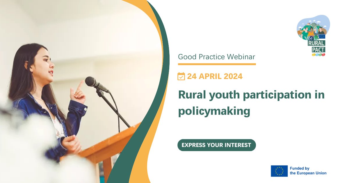 Don’t miss our Good Practice Webinar on Rural youth participation in policymaking👉🏼bit.ly/3vcWTgY

Discover ways to enhance rural youth engagement in decision-making and promote democratic participation!

24 Apr, 9.00-13.00 CET

❗️Express your interest to attend by 5 Apr