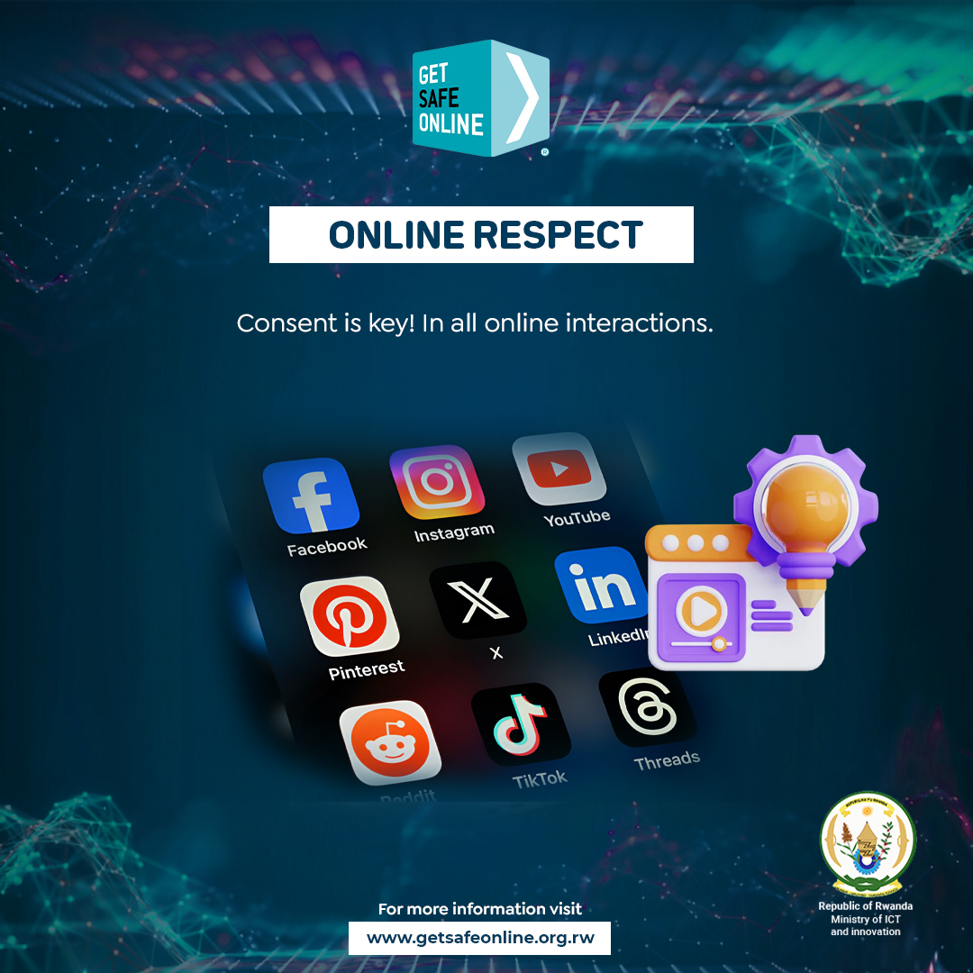 Gusaba uburenganzira mu biganiro n’ibindi byose bibera kuri murandasi ni ingenzi.

Consent is key! In all online interactions.
#TekanaOnline #OnlineRespect #RwOT