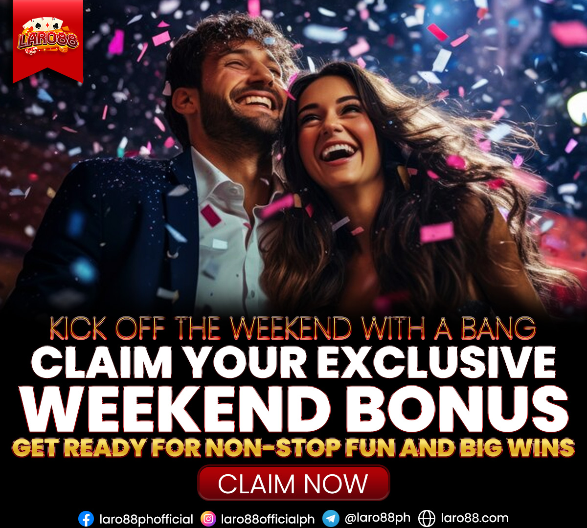 laro88official's tweet photo. Let's kick off the weekend with a bang! Claim your exclusive weekend bonus and get ready for non-stop fun, excitement, and the chance to win big! Who's excited to join in the thrilling action?

#Laro88 #WinForAll #WeekendFun #ExclusiveBonus #BigWins https://t.co/0WzKYl3THL