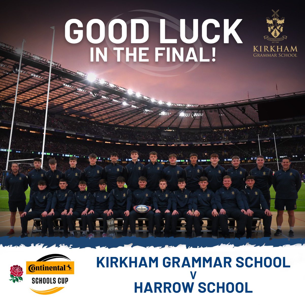 Today is the day 😃🏉🏟️
Good luck to both teams as our <a href="/KGSrugby/">Kirkham Grammar School Rugby</a> U18s play at @Twickenhamstad against <a href="/harrowschool/">Harrow School</a> in the <a href="/SchoolsCup/">Continental Tyres Schools Cup</a> final. 
Kick-off is 16:30, and you can watch the match live by clicking the link here: youtube.com/watch?v=OxiRke…

#schoolscup #rugby #twickenham