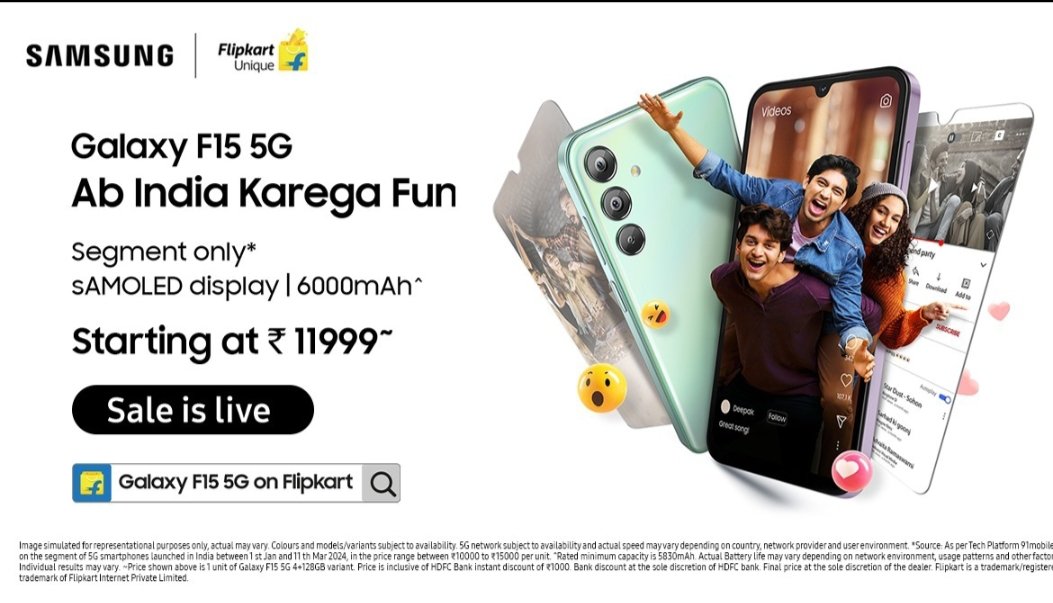 Hereafter no need to take power Bank as #SamsungF15 5G comes with 6,000mAh battery. Starting at ₹11999!  More details on Flipkart!  Buy now: smsng.co/SamsungGalaxyF… @SamsungIndia #AbIndiaKaregaFun