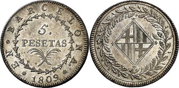 PolJunyentM's tweet photo. Pessetes de la Catalunya Napoleònica

- Una pesseta de 1810
- Dues pessetes i mitja de 1808
- Cinc pessetes o duro de 1809
- Vint pessetes d’or de 1812

Són les primeres monedes encunyades amb el nom “pesseta”. https://t.co/wG2RiZfbaX