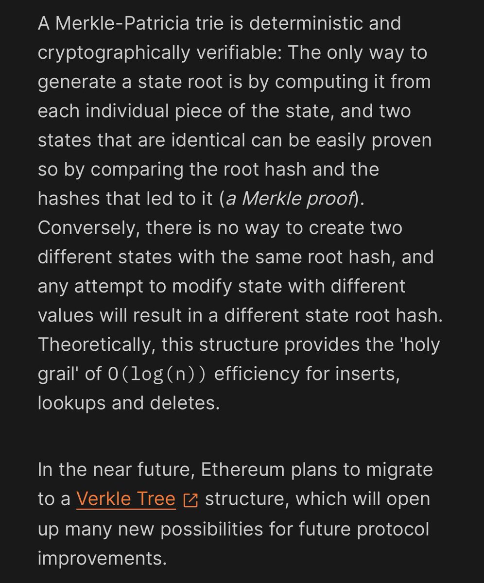 DuquePawlovsky's tweet image. Important #VERKLETREE upcoming #Ethererum UPDATE is coming &amp;amp; here are the details about what it is:

Also recommended to learn about:

•MERKLE TREES
•hashes
•tries
•Serialization
•Radix tree 🌲 
•Merkling on #ETH

ethereum.org/en/developers/…