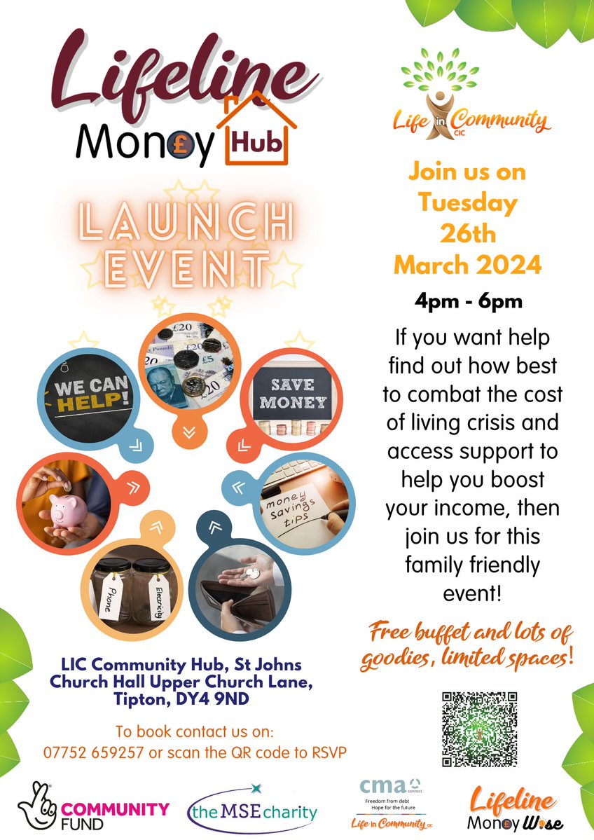 #Tiptonaywe #PrincesEnd #UpcomingEvent Join us on March 26th (4-6pm) 4 our #MoneyHub #launch If u want top tips regarding the #CostOfLivingCrisis, then book today. There'll b food & fun 4 all the family. Use the QR code or call us 2 book ur place. @asdaTipton @BCHousingGroup