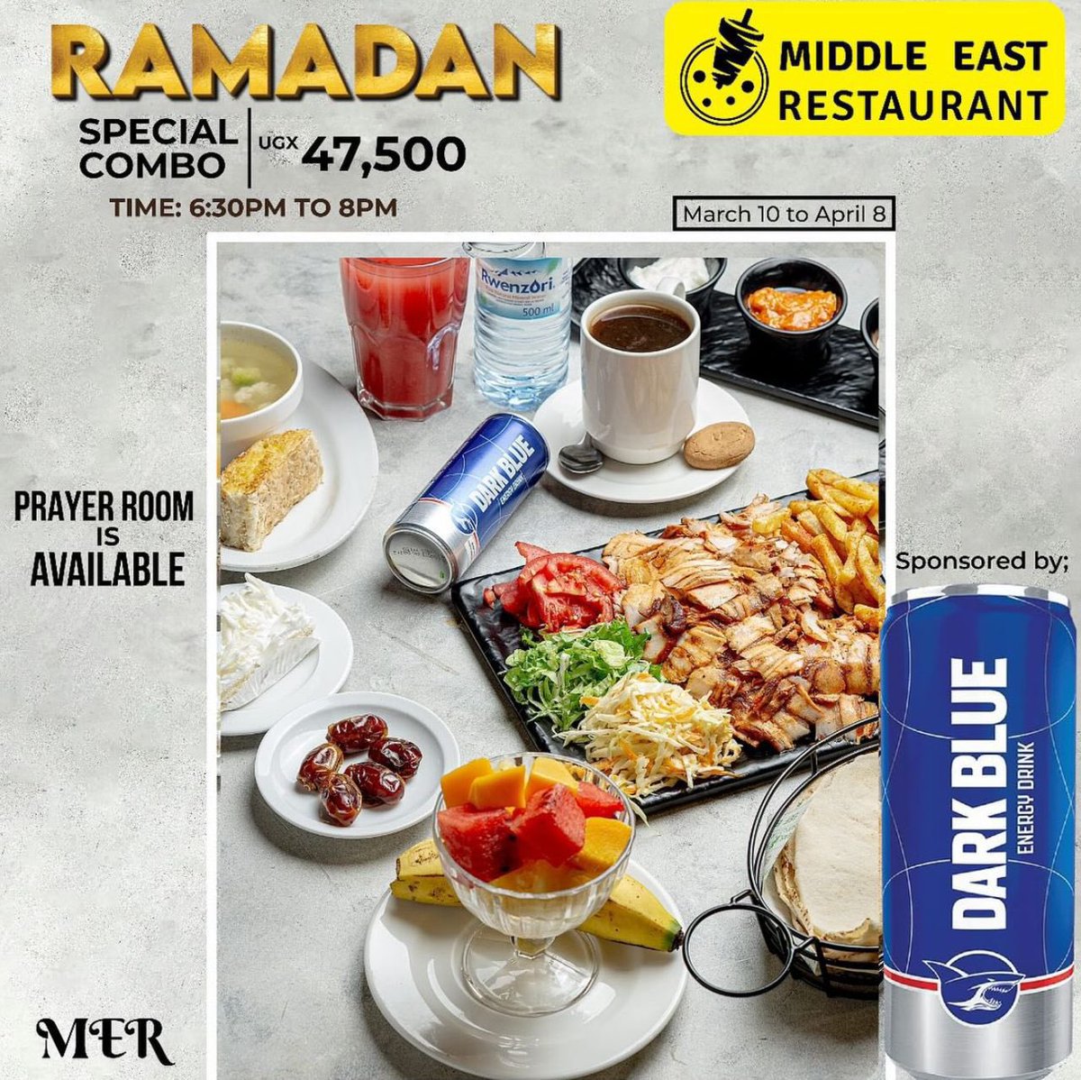 AshabaCynthia's tweet photo. Dear moslems, Middle East Restaurant is offering you the best Iftar offer with its Ramadan Special Combo at only UGX 47,500 . 

Bring your family and friends and enjoy this special combo !
#RamadanAtMiddleEast https://t.co/SWF27uwlUX