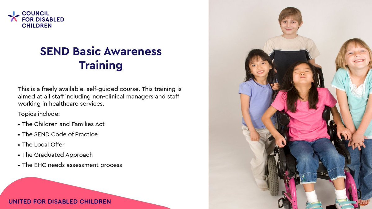 CDC_tweets's tweet photo. Sign up to complete our #SEND Basic Awareness training. It aims to improve the understanding, confidence and awareness of staff at levels 1 and 2 on topics including: SEND legislation, the Local Offer, #EHCPlans and more. https://t.co/i2zwT5rYZs https://t.co/PvaIK5c0t5