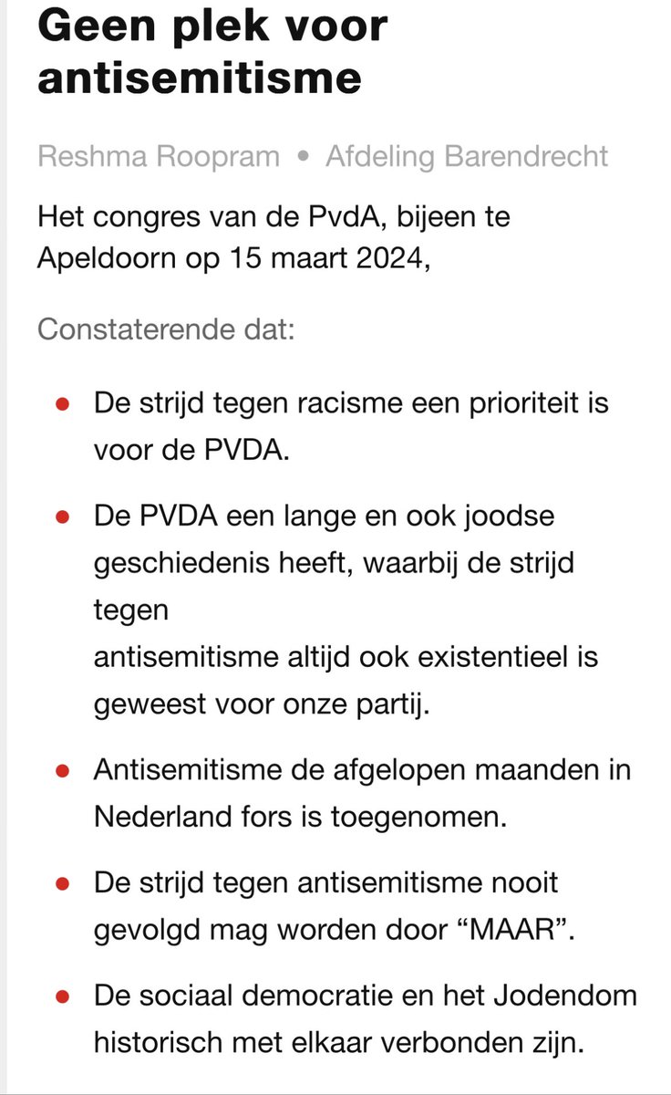 ReshmaRoopram's tweet photo. Geluiden van Joodse leden die hun partij niet herkennen en/of hun lidmaatschap op hebben gezegd moeten ons tot het bot toe raken. Waarmee wij de ziel van de sociaal democratie verliezen. Daarom heb ik samen met oa @KerenHirsch en Gerdi Verbeet deze motie ingediend. https://t.co/NGO0oY7UB8