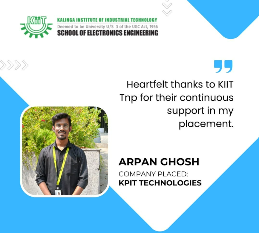 KiitSoe's tweet photo. Let's hear what our student has to say about his experience of studying at School of Electronics Engineering, KIIT .
#electronicskiit #electronicsengineering #corebranch #btech #kiit https://t.co/YgWX361aSe