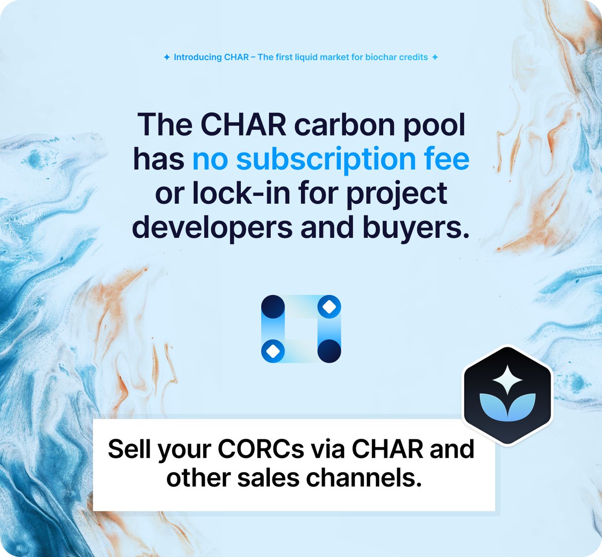 CHAR is the first liquid market for #biochar credits, and it comes without any lock-ins! ✅ Credits can freely move on and off our platform. There is no subscription fee or lock-in period. Do you want to sell CORCs into #CHAR? Reach out to us! 👉 toucanprotocol.typeform.com/char-inquiry