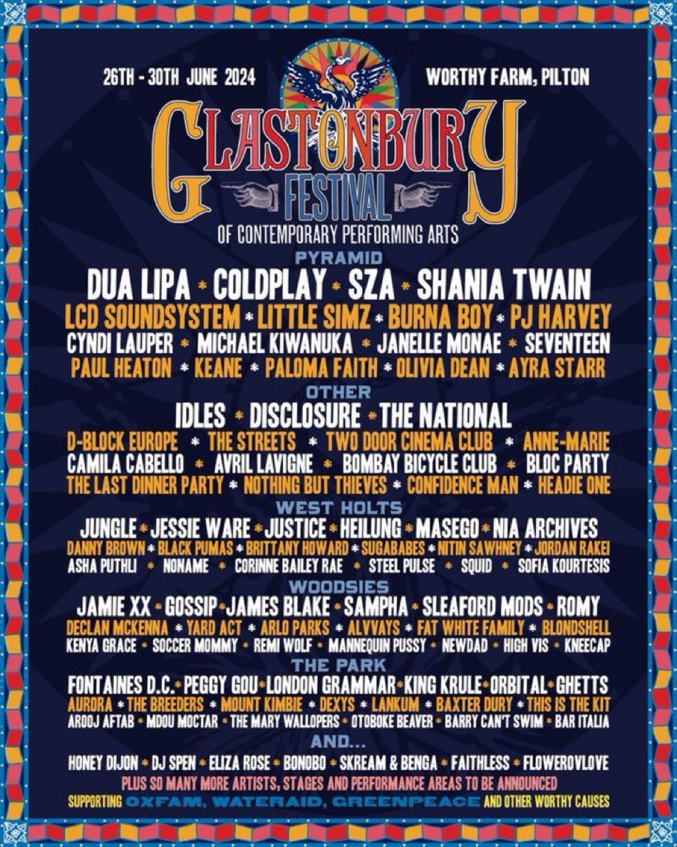 I’m playing @glastonbury this year doing my high-wire mathematics @GlastoAstro in the wonderful theatre and circus fields. I think they must have used a very small font to announce it on the line-up released today.