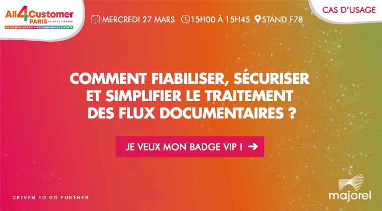 📣[All4Customer] Les processus, les contrôles et les technologies mobilisés pour optimiser les traitements documentaires dématérialisés. On en parle le 27 mars à 15h sur le stand F78 @Majorel_France. On vous garde une place ? bit.ly/3ICzGI3