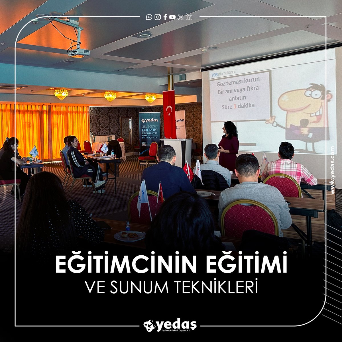 Eğitmenlerin gelişimi, sürekli öğrenme ve yenilenme sürecinin bir parçasıdır. YEDAŞ olarak nitelikli insan gücünün ve bu gücü açığa çıkaran eğiticilerimizin önemini biliyor, iç eğitmen yetiştirme programımız ile bilgiyi aktarmanın ötesinde ilham veren eğiticiler yetiştiriyoruz.