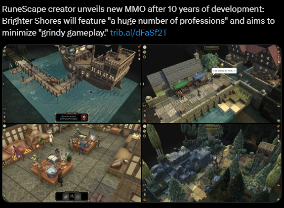 Loopify's tweet photo. Runescape creator Andrew Gower just announced he's been working on an MMO for the last 10 years.

Brighter Shores: https://t.co/xmXckLLlge