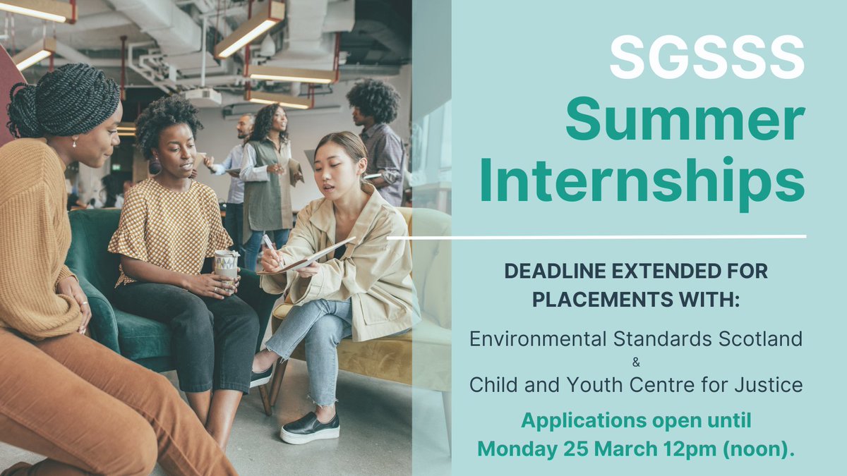 ⛱️Dreaming of grand summer plans? Did you know we have extended the deadline for some of our exciting SGSSS Internships? Apply today to make a meaningful impact this summer with @EnvStanScot or @CYCJScotland Application deadline 25 March at noon. 👉: sgsss.ac.uk/internships/cu…