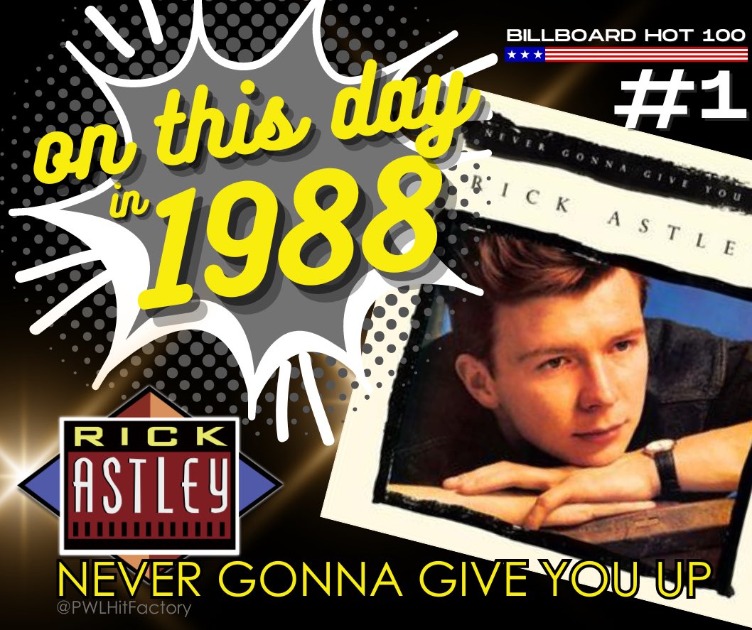 This very week back in March 1988, @rickastley was sitting pretty at the top of the @billboard @billboardcharts with ‘Never Gonna Give You Up’ #Hot100 @SAW_MUSIC #PWL40