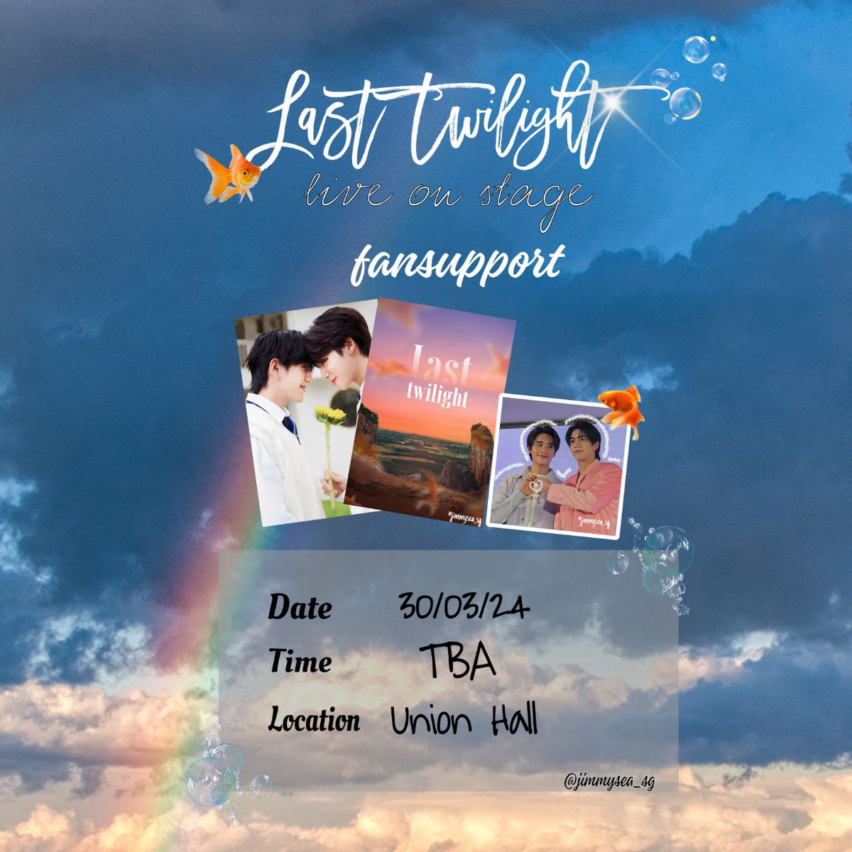 [Second giveaway]
We will be doing a total of 2 giveaways on
#LastTwilightOnStage !!

🗓️: 30th March 24
⏳: TBA
📍:Union Mall
❓ Redeemed method: Like and retweet and show on that day !!
🛍️: 80 Sets
*Do PM @imnot_alsh to trade 

Follow us for updates 💜🩵

#jimmyyjp
#sea_tawinan