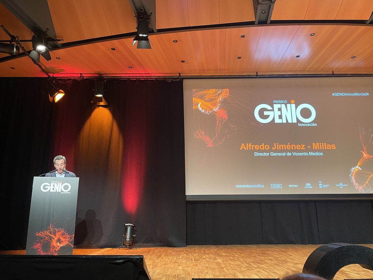 jpiedrahita's tweet photo. Arrancan aqui en Murcia los #PremiosGenio 2024 #GENIOInnovaMurcia24 con Alfredo Jiménez Milas @ajmillasgan, nuevo director general de @Vocento Medios. Con apoyo de @HyundaiEsp @dentsuESP, @scopen y el diario @laverdad_es https://t.co/4ISLDDWUMQ