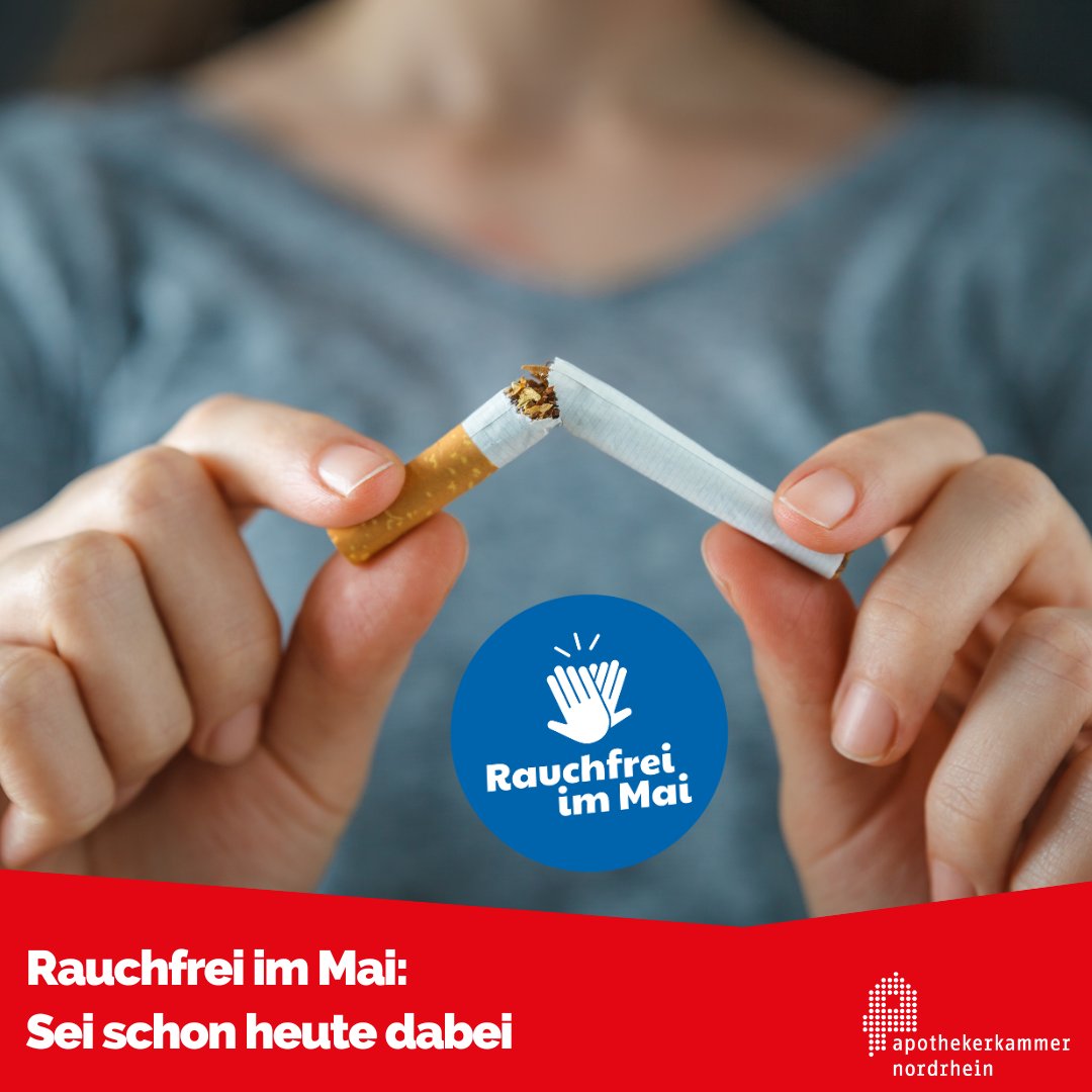 Rauchen ist eines der größten vermeidbaren Gesundheitsrisiken. Daher unterstützen wir die Aktion 'Rauchfrei im Mai', die schon heute startet. Mehr Infos für Apotheken, Raucher und alle anderen gibt es hier ➡️ ak.nrw/rfim 🚭️ #rauchfreiimmai #apotheke #gesundheit