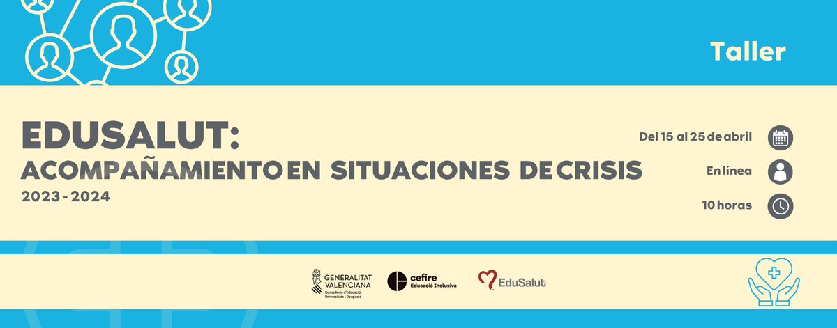 📢 Se amplían las plazas para el taller: "EDUSALUT: Acompañamiento en situaciones de crisis" 

¡Todavía estás a tiempo de inscribirte!

📆 Del 15 al 25 de abril
💻 En línea
⏳ 10 horas

TODA la ℹ️ e inscripciones ⬇️
cefire.edu.gva.es/sfp/index.php?…

<a href="/GVA_Cefire/">Formació, Innovació i Recursos per al Professorat</a>