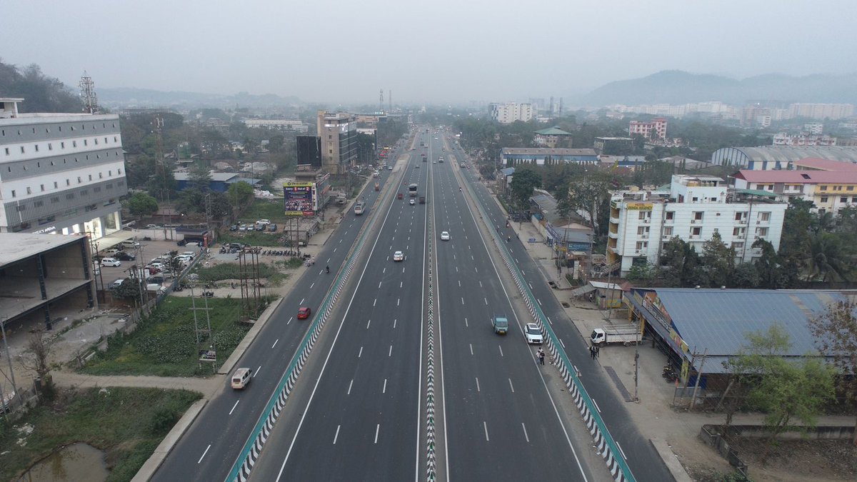 himantabiswa's tweet photo. Your journey from Guwahati airport to the city and beyond has now become signal-free as we opened a significant portion of the 6-lane Guwahati bypass under the Bharat Mala Pariyojana today. https://t.co/G21FpR3Gls