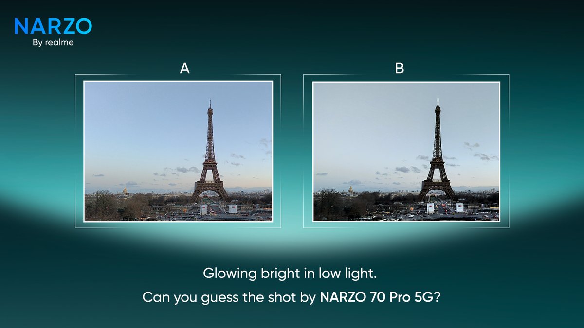 #Contest 🚨 Hello NARZOnians, Spot the image perfectly captured in low light & you can #win* NARZO 70 Pro 5G! Simply*: 1. Write the correct answer (A or B) below using #NARZO70Pro5G. 2. Follow @realmenarzoIN. T&C*: bit.ly/43iqT7x Know more: amzn.to/3Tcgwxu