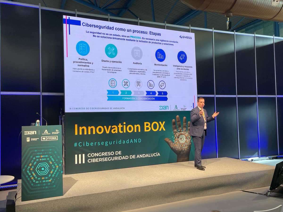 AyesaNews's tweet photo. ⭐ Se está celebrando en #Málaga #CiberseguridadAND, cita imprescindible para empresas y agentes relevantes en #ciberseguridad.

▶ Allí contamos con un stand y la ponencia de @AlvaroFraile_, que repasa cómo hacer frente a la creciente cantidad de ciberamenazas. https://t.co/NllARXu8BQ