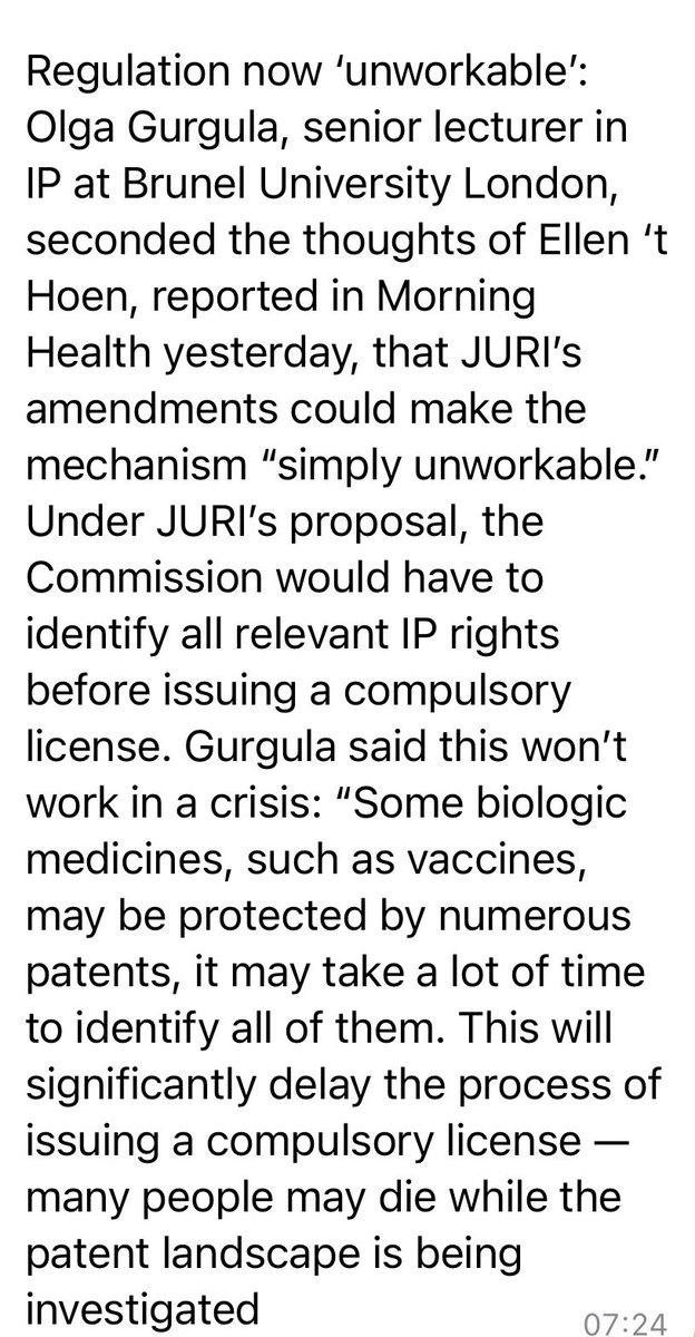 Being quoted in Politico about the vote in the #EuropeanParliament on the new EU-wide regime of #compulsory_licensing. Also said that #export_ban will have a negative effect on neighbouring countries, such as Ukraine.