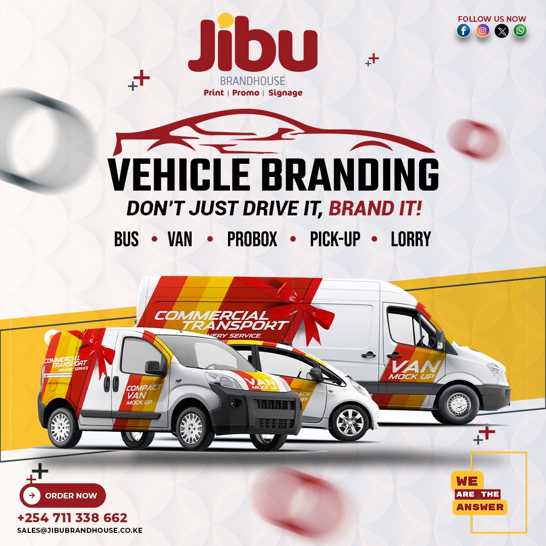 Vehicle branding is still one of the most effective way to market your brand. We ensure we use highly quality materials to guarantee durability and paint protection.
Contact us on email sales@jibubrandhouse.co.ke or call 📞/whatsapp 0711338662

#WeAreTheAnswer 
#Vehiclebranding