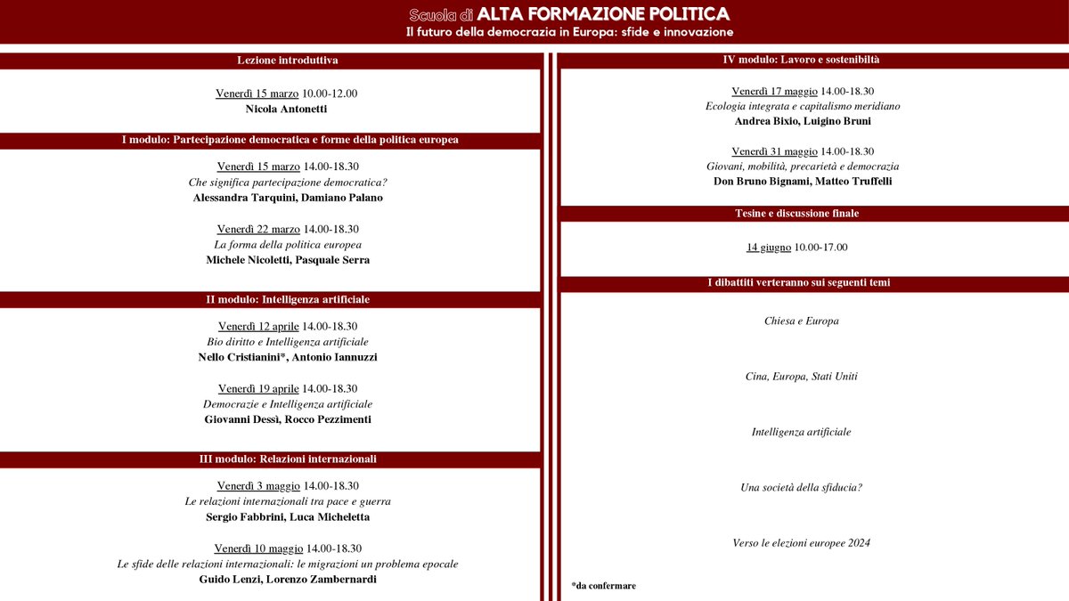✅Domani l'avvio della III edizione della Scuola di Alta Formazione Politica dell' <a href="/IstitutoSturzo/">IstitutoLuigiSturzo</a> "Il futuro della democrazia in Europa: sfide e innovazione" con la lezione introduttiva del Presidente, Prof. Nicola Antonetti.
ℹ️ Per info: bit.ly/49rSEfU