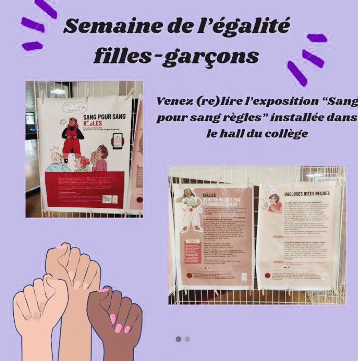 collegePmfMeru's tweet photo. Cette semaine, au @collegePmfMeru , célébrons la semaine de l'égalité filles-garçons au collège ! 🟣♀️=♂️ https://t.co/drLRYb1D05