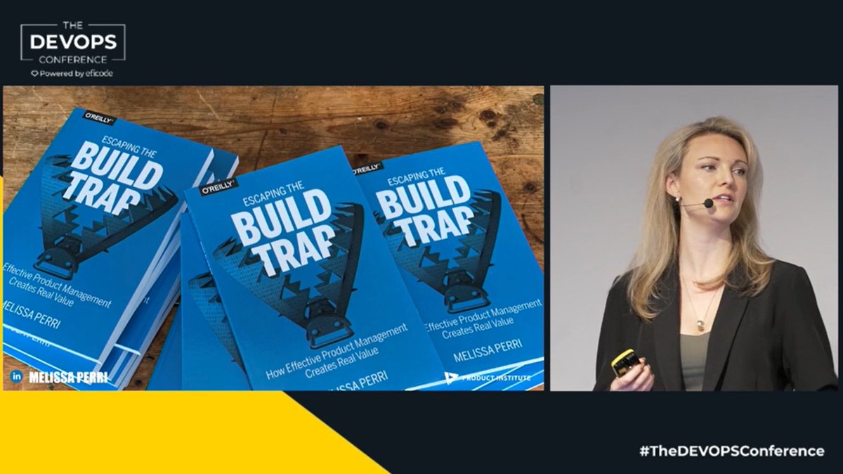 Melissa Perri has hopped onto the stage at #TheDevOpsConference in London. Escaping The Build Trap is one of the best product books available, so I'm looking forward to this session!