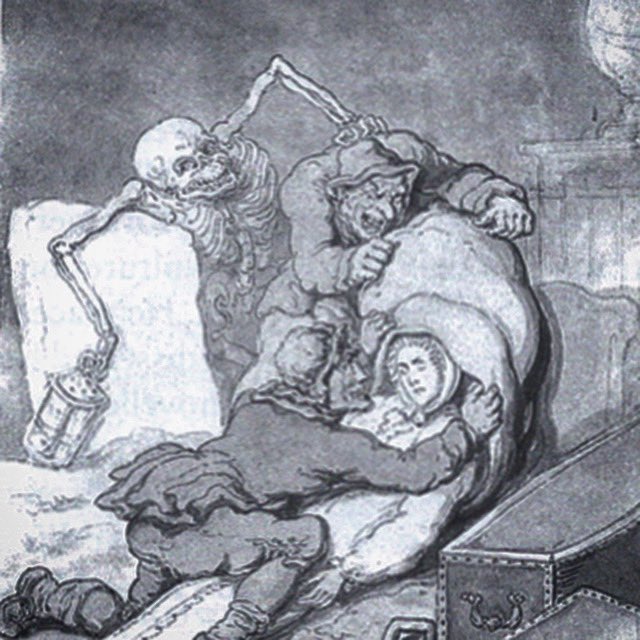 thehappysalmon's tweet photo. Look how happy death is in this picture by Edward Rowlandson an 18th century artist! 
Monday’s episode of Weird in the Wade is all about resurrection men, like these pictured stealing a body from its grave. 
You can listen wherever you get your podcasts: https://t.co/fpENlBRcgv https://t.co/pUiGv8TOhh